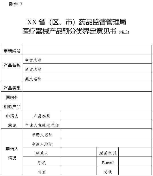 XX?。▍^(qū)、市）藥品監(jiān)督管理局醫(yī)療器械產(chǎn)品預(yù)分類界定意見書（格式）（2024年第59號）(圖1)