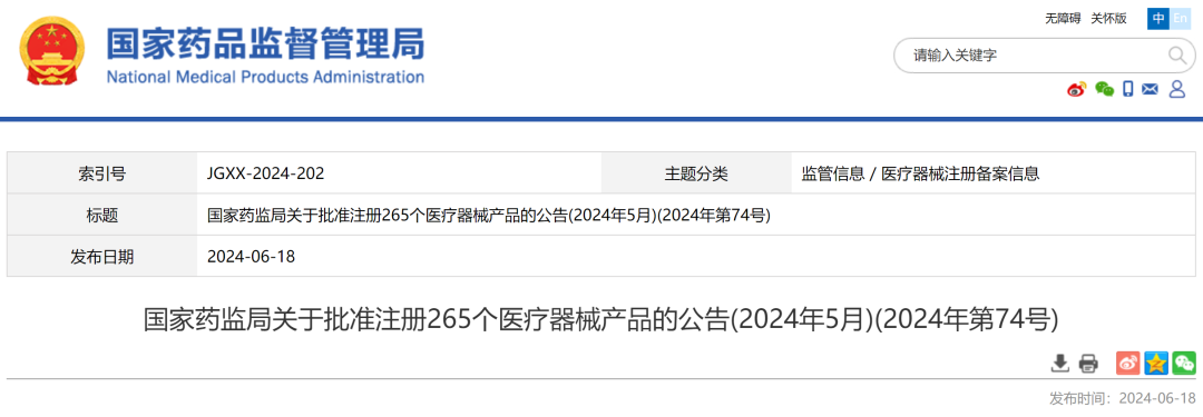 5月，國家藥監(jiān)局批準(zhǔn)注冊265個醫(yī)療器械產(chǎn)品(圖1)
